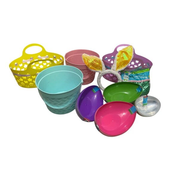 Easter Egg Hunt Kit W/ Baskets Plastic Eggs Bunny Ears & Green Easter Grass Fun - Picture 7 of 8